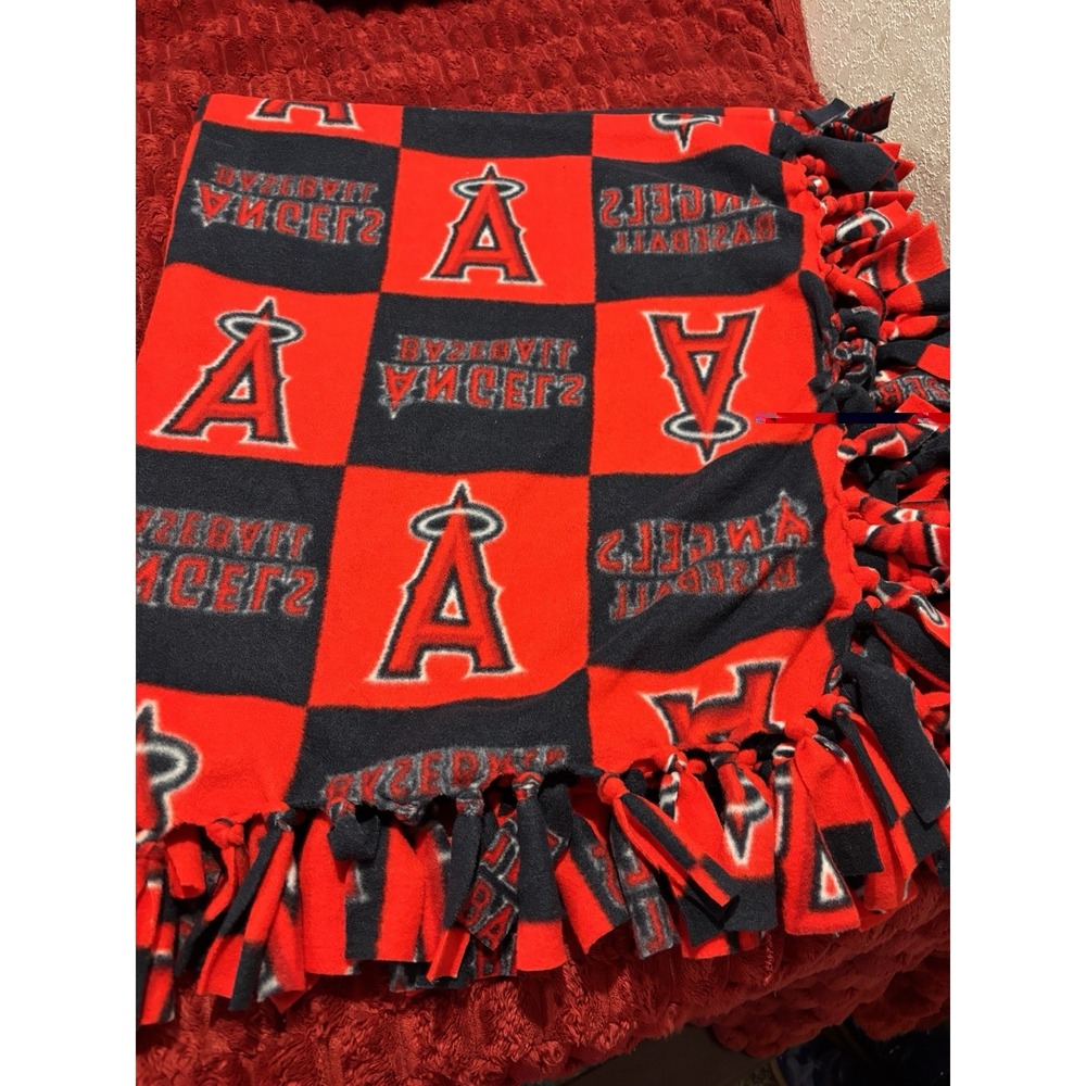Angels Baseball Fleece Set Tied Blanket, 40x46 Wrap Tied Scarf & Infinity Scarf
